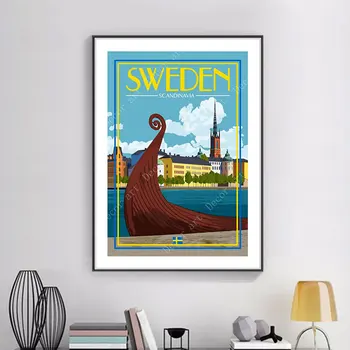 Švédsko Dánsko Kodaň Cestovnej Mape Plátno Na Maľovanie Vintage Stenu Kraft Plagát Potiahnuté Samolepky Na Stenu Domov Dekoratívny Obraz Darček