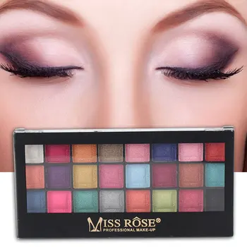 MISS ROSE 24 color pearl matné očné tiene paletu Dlhou životnosťou, Ľahko sa Nosia ženy comestics make-up nástroje