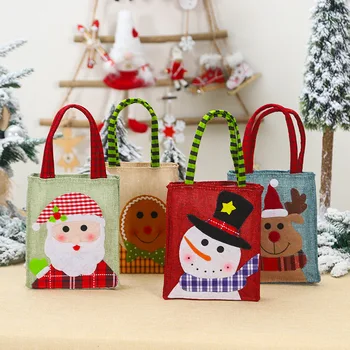 Vianočné Ozdoby Cartoon Snehuliak Bábika Patchwork Vyšívané Vrecoviny Tote Bag Candy Tašky