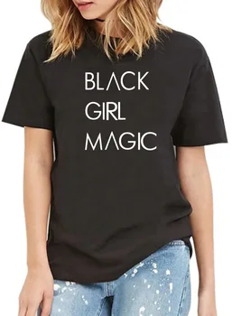 ČIERNY DIEVČA MAGIC Print Letné T-shirt Ženy O-krku Bavlna Krátky Rukáv Fashion Zábavné Tričká Ženy Voľné T-shirt Femme