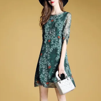 Vysoko kvalitné Jarné Letné Šaty Zelené Botanická Kvetinové Šaty Pre Ženy, Dámy Pol Rukáv Elegantné Bežné Mini Šaty Vestidos