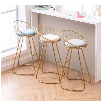 Bar stoličky pre domáce Nordic Zlaté Operadlo Stoličky Moderné Železa nábytok jednoduchý vysoké nohy stolice, make-up iny softbag obliekanie stoličky