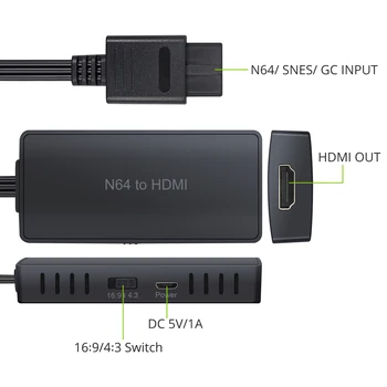 ESYNiC Pre N64-HDMI Prevodník Adaptér Plug And Play HD Link Kábel Pre N64 /GameCube/SNES Na HDMI Podpora 1080P/720P