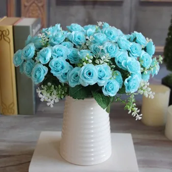 30 cm Umelé Ruže, Kvety Bouquet5 Pobočiek, 15 Hlavy Simulácia Kvety pre Domáce Svadobné Dekorácie vnútorné