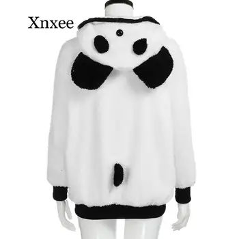 V zime Teplá mikina s Kapucňou Mikiny Ženy Krásne Plyšové Panda S Ucho Kabát s Kapucňou vrchné oblečenie Mikina Japonský roztomilý dievča panda kabát