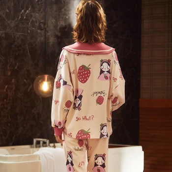 Princezná Štýl Plus Veľkosť XXL Pajama Nastaviť Ženy Sleepwear Col Claudine Bavlnené Pyžamá Cartoon Pyžamo Bábika Golier