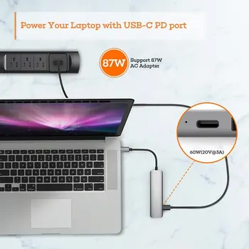 6in1 USB Typu C Hub Adaptér s 4K HDMI Viacportová Čítačka Kariet USB3.0 TF PD Video Multi Adaptér Porty