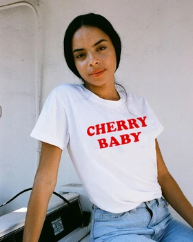 Cherry Dieťa Monografickej Žien T-letné tričko Krátky rukáv fashion Harajuku Biele tričko Estetické Kawaii Dievčatá Šaty hore 90. rokov
