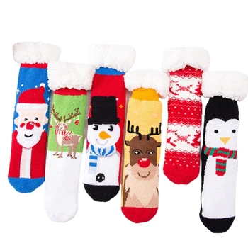 Ženy Vianočné Fuzzy Plyšové Linajkované Črievičku Ponožky Cartoon Santa Snehuliak Sobov Domov Poschodí Non Šmyku Tepelná Pančuchový Tovar Dary