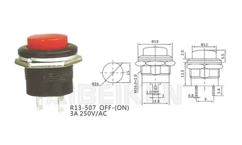 NS158 R13-507 OFF-(Momentálne NA) 16 mm ČERVENÉ plastové vložené zatlačte tlačidlo reset prepínača