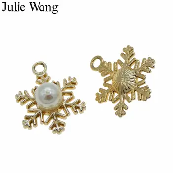 Julie Wang 8PCS Zliatiny, Zlatá Snowflake CCB Pearl zobrazili kľúčové tlačidlá Pre Neckalce Prívesok Náušnice Zistenia DIY Šperky, Takže Príslušenstvo