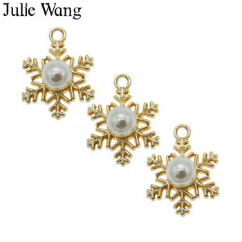 Julie Wang 8PCS Zliatiny, Zlatá Snowflake CCB Pearl zobrazili kľúčové tlačidlá Pre Neckalce Prívesok Náušnice Zistenia DIY Šperky, Takže Príslušenstvo