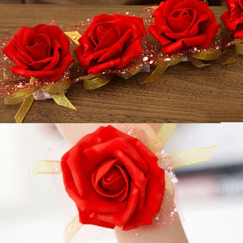 1Pc Prípade Dodávky Dekorácie Strane Kvet Bridesmaid, Hodváb Rose Zápästie Kvety Na Svadbu, Nevesta Zápästie Kvety