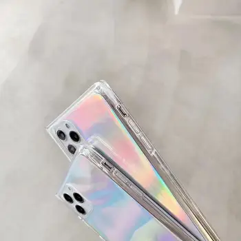 Rainbow Laser Námestie puzdro pre iPhone 11 Pro 7 8 Plus XS Max xr x 6 Lesk Transparentné TPU Silikónové 6 Plus SE 2020 Kryt Prípadoch