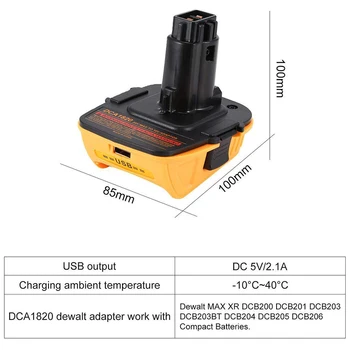 Pre Dca1820 18V USB Adaptér Pracovať s Max Dewalt Xr Dcb200 Dcb201 Dcb203 Dcb203Bt Dcb204 Dcb205 Dcb206 Kompaktný Batteri