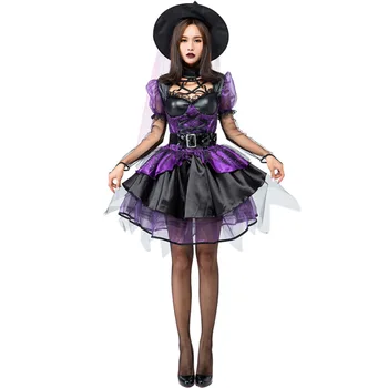 Nové nádherné fialové nadýchané sukne čarodejnice Japonsko Halloween čarodejnice hra kostým čarodejnice oblečenie
