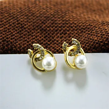 ENZE nové zliatiny príslušenstvo biela imitácia perly ženám stud náušnice Dve kruhu duté módne malé dievčatá dovolenku šperky