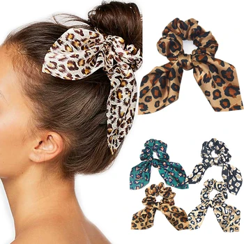 1Pc Leopard Králičie Uši Elastické Scrunchie Luk Cope, Hairband Lete Nové Módne Béžová Farba Čierna Vlasy Príslušenstvo Horúce Predaj