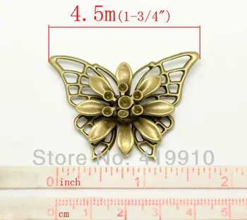 20Pcs Antické Bronzové Filigránske Motýľ Embellishment Kovové Remesiel Dekorácie DIY Zistenia Connectors4.5x3.5cm J0640