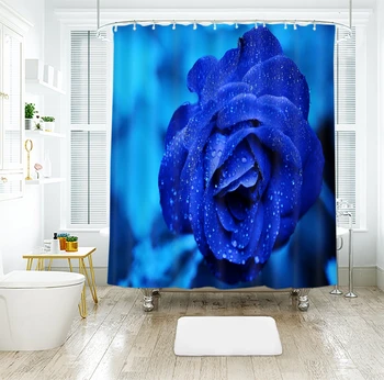 Kvetinový Vzor, 3d Modrá Ruža Biela Gardenia Sprchové Závesy Krásy Kúpeľňa Opony Zahustiť Nepremokavé Pribrala Vaňa Opony