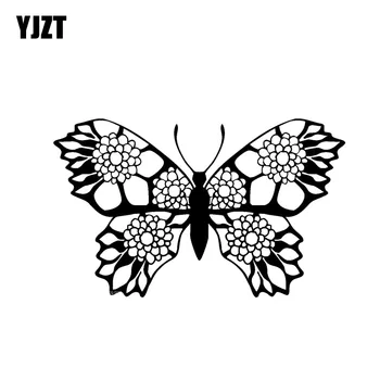 YJZT 18.7 CM*11.5 CM Jemné Škvrnitá Motýľ Elegantné Umelecké Vinyl Kotúča, Auto Nálepky, Čierna/Strieborná C19-0588