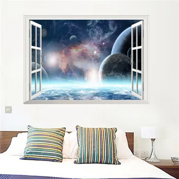 3d živé okno vesmíru, slnečnej sústavy samolepky na stenu planéty zem stenu obývačky, spálne, nástenné art