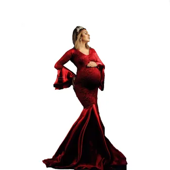 Tehotenstvo Šaty pre Fotografiu Strieľať na Materskú Fotografie Rekvizity Sexy V Krku Čipky Maxi Šaty Šaty Plus Veľkosť Oblečenie pre Tehotné Ženy