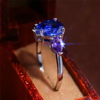 Luxusné Žena Kvapka Vody Crystal Krúžok Classic Strieborná Farba Tenké Zásnubný Prsteň Módnej Fialovej Zirkón Snubné Prstene Pre Ženy