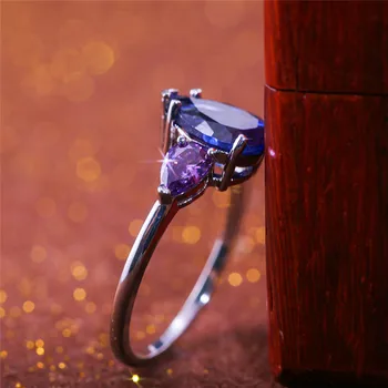Luxusné Žena Kvapka Vody Crystal Krúžok Classic Strieborná Farba Tenké Zásnubný Prsteň Módnej Fialovej Zirkón Snubné Prstene Pre Ženy
