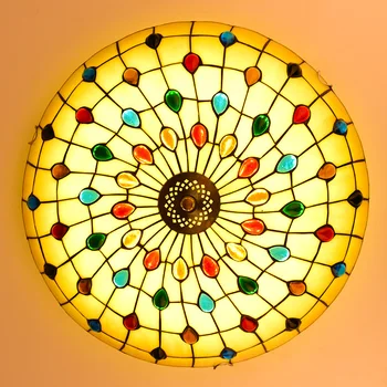 Tiffany štýle Stredomoria páva prírodné shell stropné svietidlá listry nočné svetlo led lampa poschodí bar domáce osvetlenie