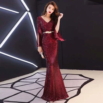 2020 Červené Nové Večerné Party Šaty Svadobné Cheongsam Čínsky Qipao Šaty Sequin tvaru Dlhé orientálnou Kostým Župan Chinoise