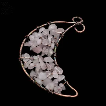 YJXP Medi Á Drôtu Zábal Ručné Rose Ružový Kremeň, Half Moon Prívesok Vintage Šperky