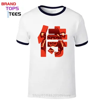 Samuraj T shirt Kanji Veľké Veľkosť Bavlna Znak Červený List Japonsko Harajuku Štýl Osobnosti Krátky Rukáv T-shirt