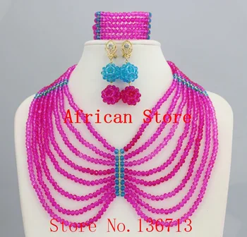 Módne Afriky Korálky Šperky Sady Fialová Crystal Korálky Šperky Set 4 mm Nigérijský Svadobný Náhrdelník Šperky Set L068