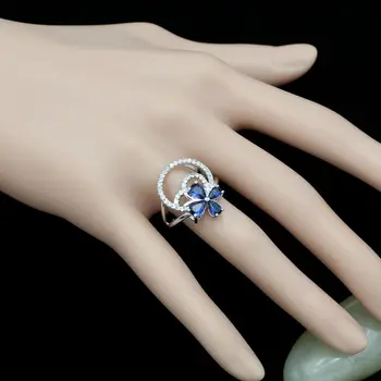 925 Silver Šperky Sady Modrá Cubic Zirconia Okrúhle Náušnice/Prívesok/Náhrdelník/Krúžok/Náramok Set Pre Ženy, Party Dekorácie