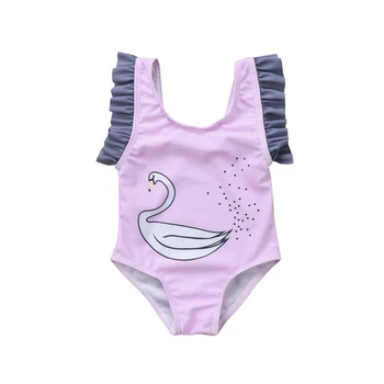 2018 Nové Dieťa Jednodielne Plavky Novorodenca Oblečenie Baby Dievčatá Swan Zvierat& Stripe Plavky, Plavky, Letné Kúpanie Oblek Plaviek