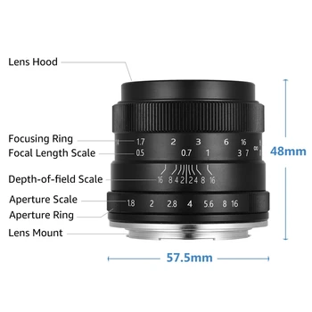 50MM F1.8 Fixed Focus Objektív Vhodný Manuálny Objektív pre Canon EOSM EF-M Mount Mini Jednej Kamery
