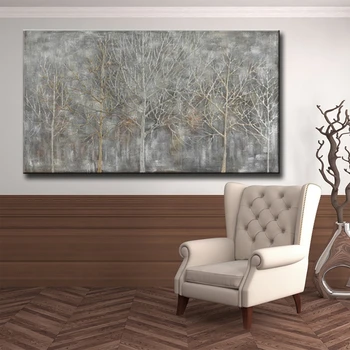 Lacnejšie Veľká Zima sivý les Stenu decor obraz Ručne maľované abstraktné plátno olejomaľba na izbe domova bez rámu
