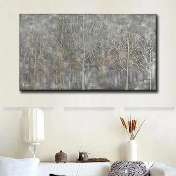 Lacnejšie Veľká Zima sivý les Stenu decor obraz Ručne maľované abstraktné plátno olejomaľba na izbe domova bez rámu