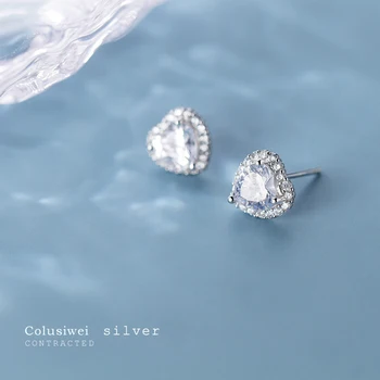 COLUSIWEI Reálne 925 Sterling Silver Luxusné Srdce Láska Stud Náušnice pre Ženy Jasné, CZ Strieborné Náušnice svadobné Jemné Šperky Brinc