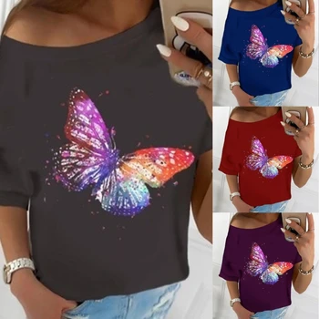 Motýľ Kvety Tlač T-shirts Ženy, Letné Šaty, Topy Pre Dievčatá Móde Žena, T Košele Grafické Kolo Krku Camisetas Mujer