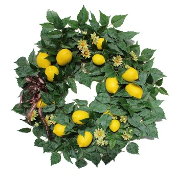 22 Palcový Jarné Ovocie Veniec s Umelým Citróny a Zelené Listy, Dvere Veniec na vchodové Dvere, Steny Svadobné Domova