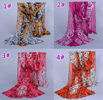 ženy printe kvet šátek/šály, kvetinové hodvábny šifón populárne zábal dlhé zimné obyčajný hidžáb moslimské šatky 10pcs/veľa XQ066