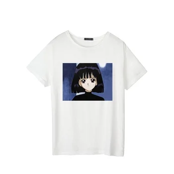 PUDO-JBHPrinted Ženy Tričko Bavlnené Tričko O-Krku-Krátke Rukáv Nový Štýl Námorník Jupiter Crystal Zásob Intro Japonsko Ženy T-Shirt