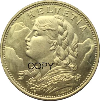 Švajčiarsky 20 Frank Zlato 1897 B Mosadz Replika Kópiu Mince