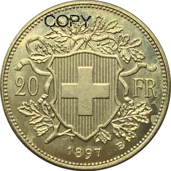 Švajčiarsky 20 Frank Zlato 1897 B Mosadz Replika Kópiu Mince