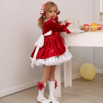 4PCS Velet Jeseň Zima Dievča Boutique Vintage Šaty španielskej Deti Tutu Lolita Princezná Zdobiť Vianočné Party Šaty pre deti