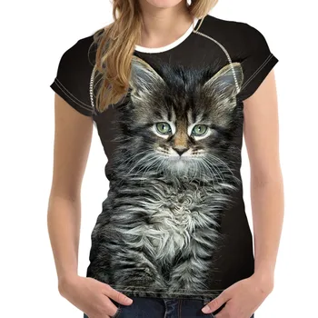 Roztomilý 3D Maine Coon Mačka Tlače Dievča Leta T-shirts Bežné Streatwear Ženy Krátke Rukáv Top Tees Harajuku T Tričko