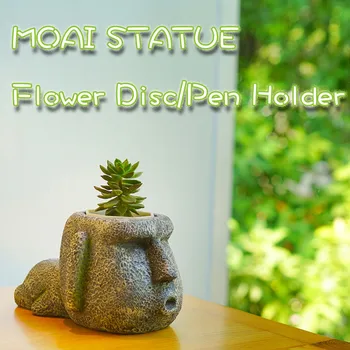 Veľkonočný Ostrov Moai Kamenná Socha Obývacia Izba Kaviareň Plochy Dekor Socha MOAI Kvet Disk Skladovanie Držiak na Pero Výsadbu kvetináč