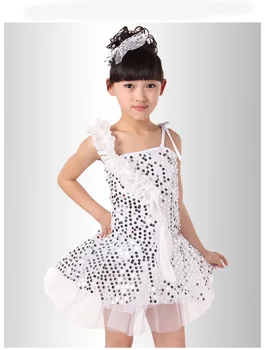 Dievčatá latinský tanec, džezový tanec štádium kostým moderného tanca detí cheerleading tanečné šaty sukne sequined